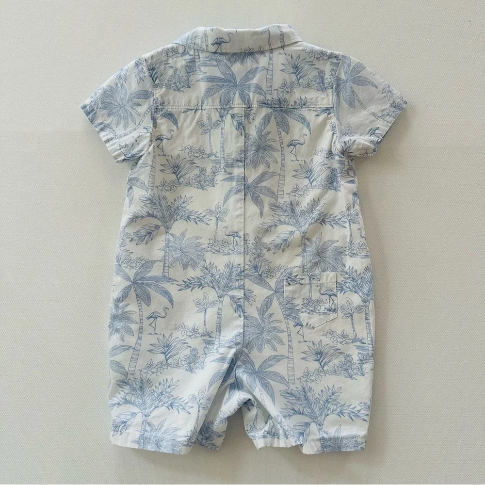 Janie and Jack 6-12 Months Baby Boy Blue White Tropical Romper Spring Summer - Picture 5 of 6